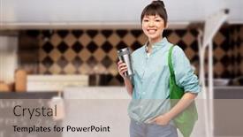  Presentation with reusable cup - Cool new PPT layouts with sustainability-and-people-concept-asian backdrop and a mint green colored foreground