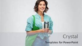  Presentation with reusable cup - Amazing slides having sustainability-eco-living-and-people backdrop and a light gray colored foreground