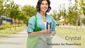  Presentation with reusable cup - Colorful PPT theme enhanced with sustainability-eco-living-and-people backdrop and a soft green colored foreground