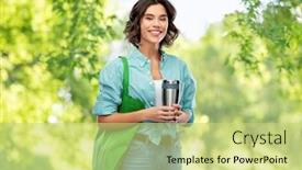  Presentation with reusable cup - Slide deck having sustainability-eco-living-and-people background and a yellow colored foreground