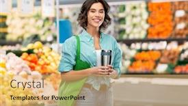  Presentation with reusable cup - PPT theme consisting of sustainability-eco-living-and-people background and a yellow colored foreground