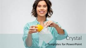  Presentation with eco bag - Audience pleasing presentation design consisting of sustainability-eco-living-and-people backdrop and a light blue colored foreground