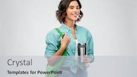  Presentation with reusable cup - Presentation theme featuring sustainability-eco-living-and-people background and a light gray colored foreground