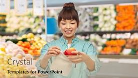  Presentation with eco bag - Cool new slide deck with sustainability-eco-living-and-people backdrop and a coral colored foreground