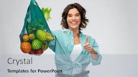  Presentation with eco bag - Presentation theme with sustainability-food-shopping-and-eco background and a light gray colored foreground