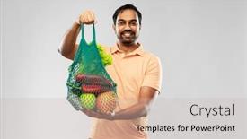  Presentation with reusable - Cool new slide set with sustainability-food-shopping-and-eco backdrop and a soft green colored foreground