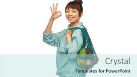  Presentation with eco bag - Amazing PPT layouts having sustainability-food-shopping-and-eco backdrop and a light blue colored foreground