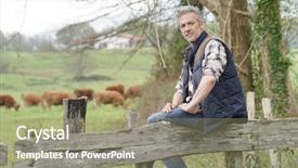  Presentation with what is thing used in looking for far object - Presentation theme with sustainability health - attractive farmer leaning on fence background and a coral colored foreground