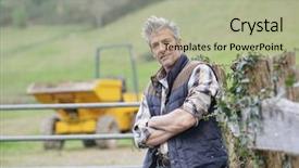  Presentation with camera - Colorful presentation theme enhanced with sustainability health - attractive farmer leaning on fence backdrop and a mint green colored foreground