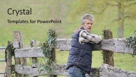  Presentation with what is thing used in looking for far object - Colorful presentation design enhanced with sustainability health - attractive farmer leaning on fence backdrop and a mint green colored foreground