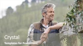  Presentation with farmer markets - Slide set with sustainability health - attractive farmer smiling leaning background and a gray colored foreground