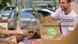  Presentation with sustainability - Colorful presentation theme enhanced with sustainability health - greengrocer owner of a small backdrop and a coral colored foreground