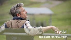  Presentation with stress free zone totally relaxed - Slide set having sustainability health - relaxed farmer leaning on fence background and a coral colored foreground