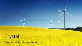  Presentation with wind energy - Presentation theme having sustainable agriculture - wind turbines energy beautiful meadow background and a yellow colored foreground