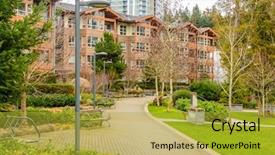  Presentation with apartment buildings - Colorful slide deck enhanced with sustainable architecture - modern apartment buildings in vancouver backdrop and a gold colored foreground