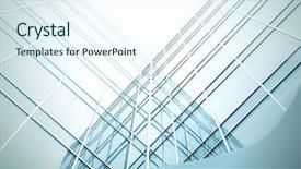  Presentation with architecture geometric - Colorful PPT theme enhanced with sustainable architecture - modern geometric skyscrapers backdrop and a sky blue colored foreground