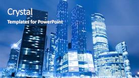  Presentation with night city - Presentation having sustainable architecture - perspective view to glass high-rise background and a ocean colored foreground