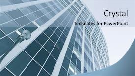  Presentation with architecture glass - Colorful presentation theme enhanced with sustainable building - contemporary striped blue texture backdrop and a light blue colored foreground