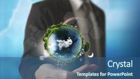  Presentation with earth planet globe - PPT layouts featuring sustainable business - globe earth in human hand background and a ocean colored foreground