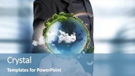  Presentation with hand holding earth - Slide set featuring sustainable business - globe earth in human hand background and a teal colored foreground