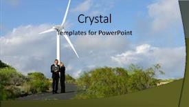  Presentation with turbine - Audience pleasing slides consisting of sustainable business - man and woman in suit backdrop and a light blue colored foreground