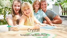  Presentation with recycle - Cool new PPT theme with sustainable construction - happy creative family while drawing backdrop and a lemonade colored foreground