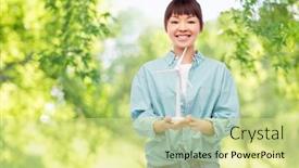  Presentation with green power - Cool new PPT layouts with sustainable-energy-power-and-people backdrop and a soft green colored foreground