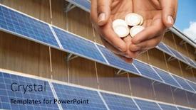  Presentation with hands saving - Audience pleasing PPT theme consisting of sustainable-energy-saving-and-consumption backdrop and a teal colored foreground