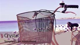  Presentation with pole - Beautiful presentation design featuring sustinable tourism - closeup of a bicycle locked backdrop and a violet colored foreground