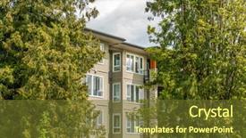  Presentation with apartment buildings - Presentation featuring sustinable tourism - modern apartment buildings in vancouver background and a tawny brown colored foreground