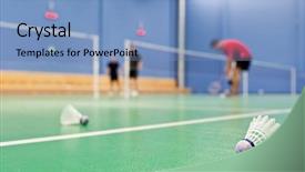  Presentation with badminton - Audience pleasing PPT theme consisting of suttle colours - badminton - indoor badminton courts backdrop and a  colored foreground