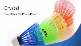  Presentation with badminton - Colorful PPT theme enhanced with suttle colours - image of the colorful shuttlecocks backdrop and a  colored foreground