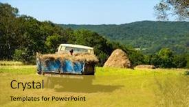  Presentation with old farm - Slides with suttle colours - russian farmer riding old truck background and a  colored foreground