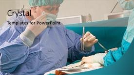  Presentation with suture - Slide set with suture - medical team performing an operation background and a soft green colored foreground