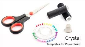  Presentation with sewing tools - Slides with suture - sewing tools two thread scissors background and a pink colored foreground