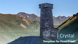  Presentation with tower - Slides having svaneti-tower-on-caucasus-mountain background and a ocean colored foreground