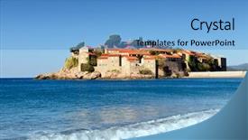  Presentation with bosnia old castle history - Presentation theme with sveti stefan island old town castle view from beach montenegro europe background and a teal colored foreground
