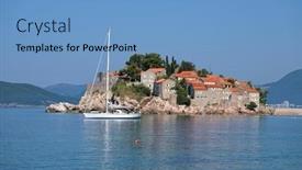  Presentation with sailboat - Beautiful presentation theme featuring sveti-stefan-old-town backdrop and a teal colored foreground