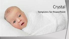  Presentation with swaddling - Amazing PPT theme having swaddling - funny swaddled baby in white backdrop and a white colored foreground