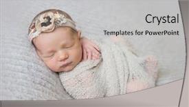 Presentation with neonatal premature newborn baby girl - PPT layouts with swaddling - newborn baby girl swaddled background and a light gray colored foreground
