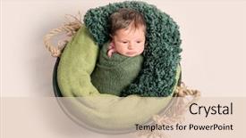  Presentation with green laboratories - Audience pleasing theme consisting of swaddling - nwborn swaddled in green coccon backdrop and a lemonade colored foreground