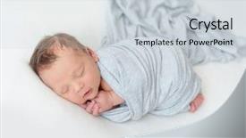  Presentation with newborn baby on his mothers and - Beautiful PPT theme featuring swaddling - sleeping newborn baby swaddled backdrop and a light gray colored foreground