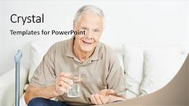  Presentation with old man - Colorful slide set enhanced with swallow - old senior man swallowing medicine backdrop and a white colored foreground