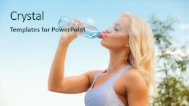  Presentation with drinking water - Cool new slide deck with swallow - portrait of young woman drinking backdrop and a sky blue colored foreground