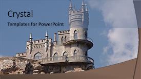  Presentation with swallow - Presentation theme featuring swallow's nest yalta crimea ukraine background and a ocean colored foreground