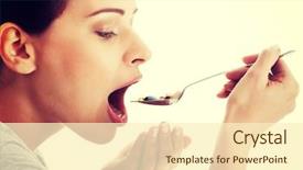  Presentation with swallow - Presentation design enhanced with swallow - young casual woman eating pills background and a cream colored foreground