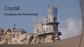  Presentation with swallow - Presentation design enhanced with swallows nest crimea ukraine background and a seafoam green colored foreground