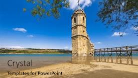  Presentation with church - Slide set with swamped-church-of-san-roque background and a coral colored foreground
