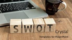  Presentation with one swot - PPT theme consisting of swat analysis - swot written on a wooden background and a coral colored foreground