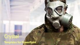  Presentation with nuclear weapons and gas mask - Beautiful slide deck featuring landscape the sun above the clouds backdrop and a coral colored foreground